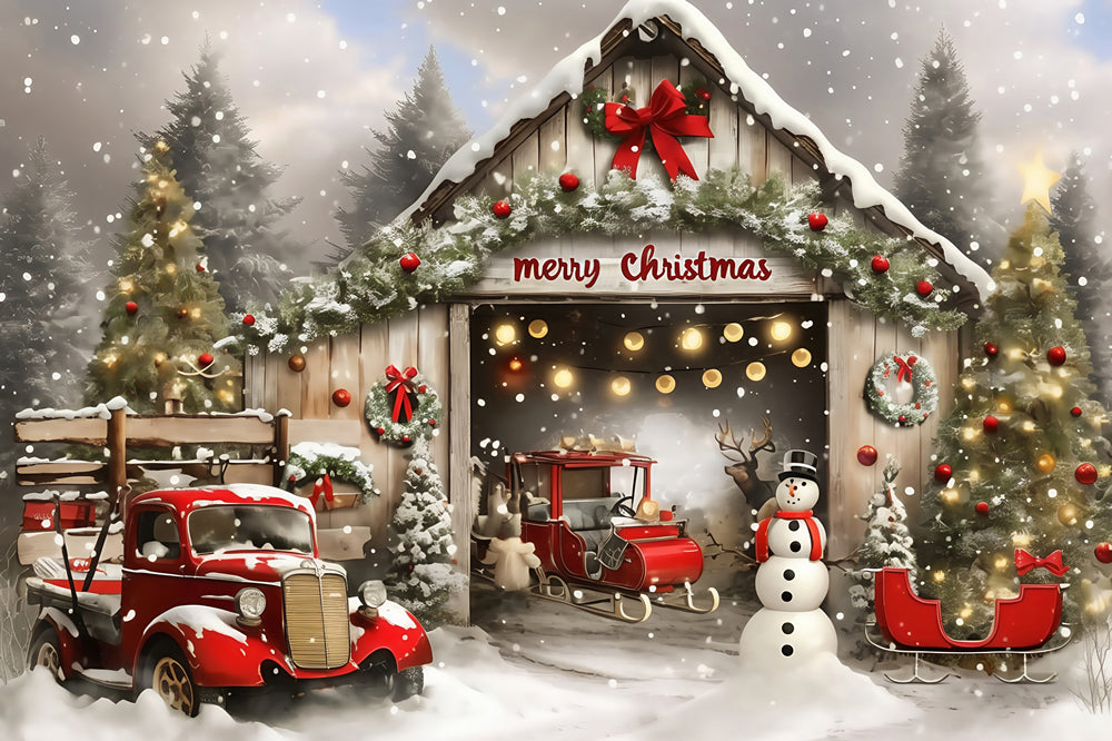 Christmas Backdrop For Photos Vintage Truck Barn Backdrop MRR7-66
