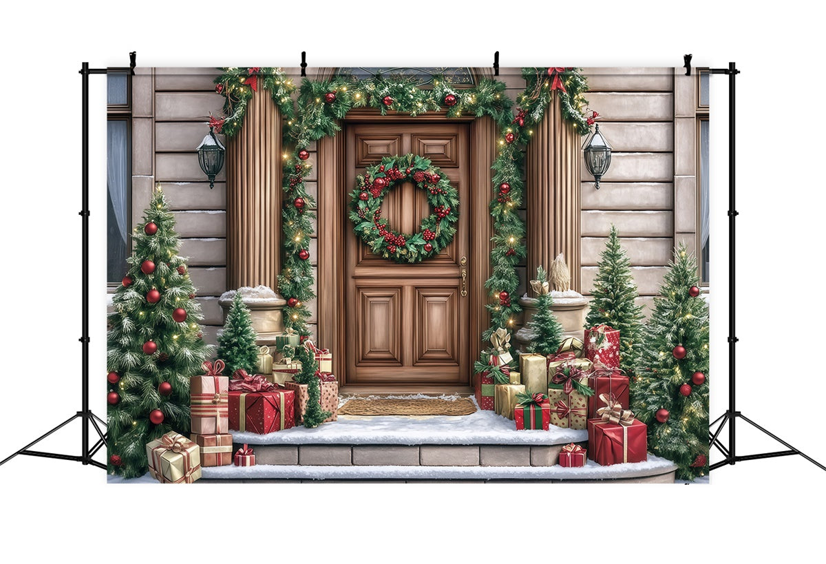 Christmas Backdrop For Photos Elegant Wreath Porch Backdrop MRR7-70