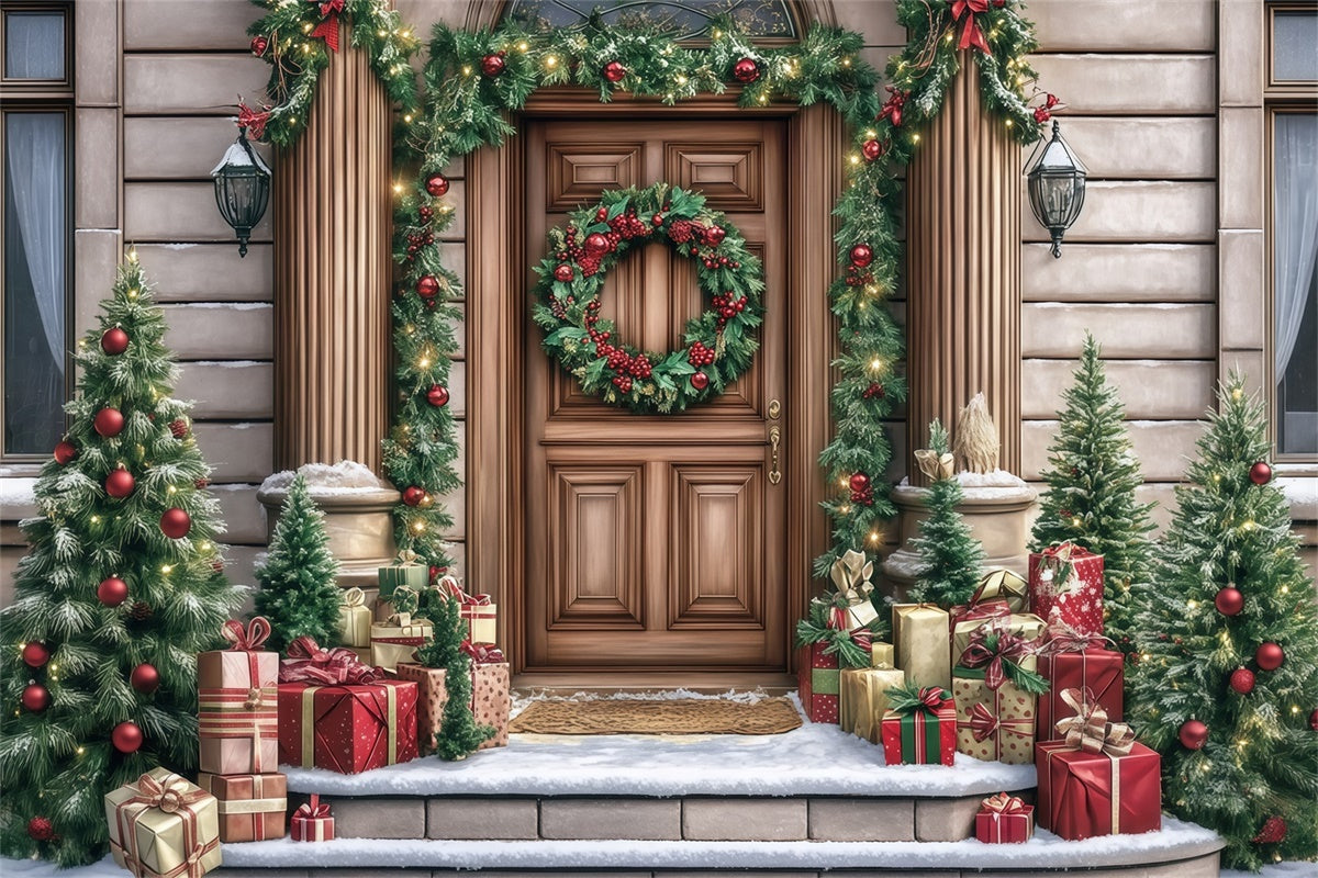 Christmas Backdrop For Photos Elegant Wreath Porch Backdrop MRR7-70
