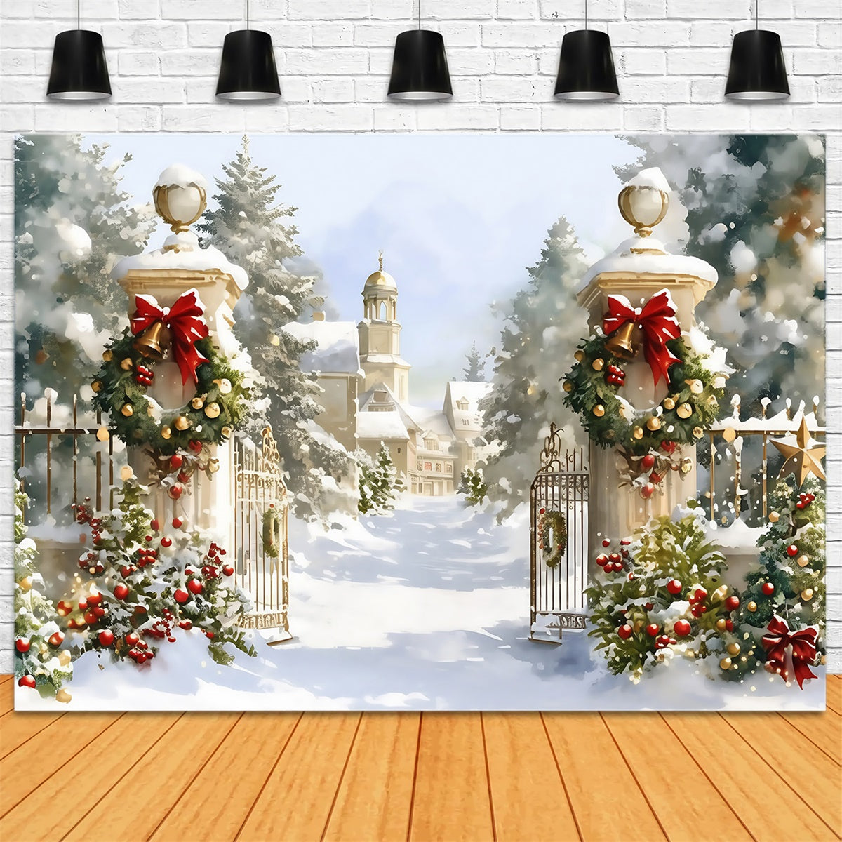 Christmas Photography Backdrops Holiday Manor Gate Backdrop MRR7-72