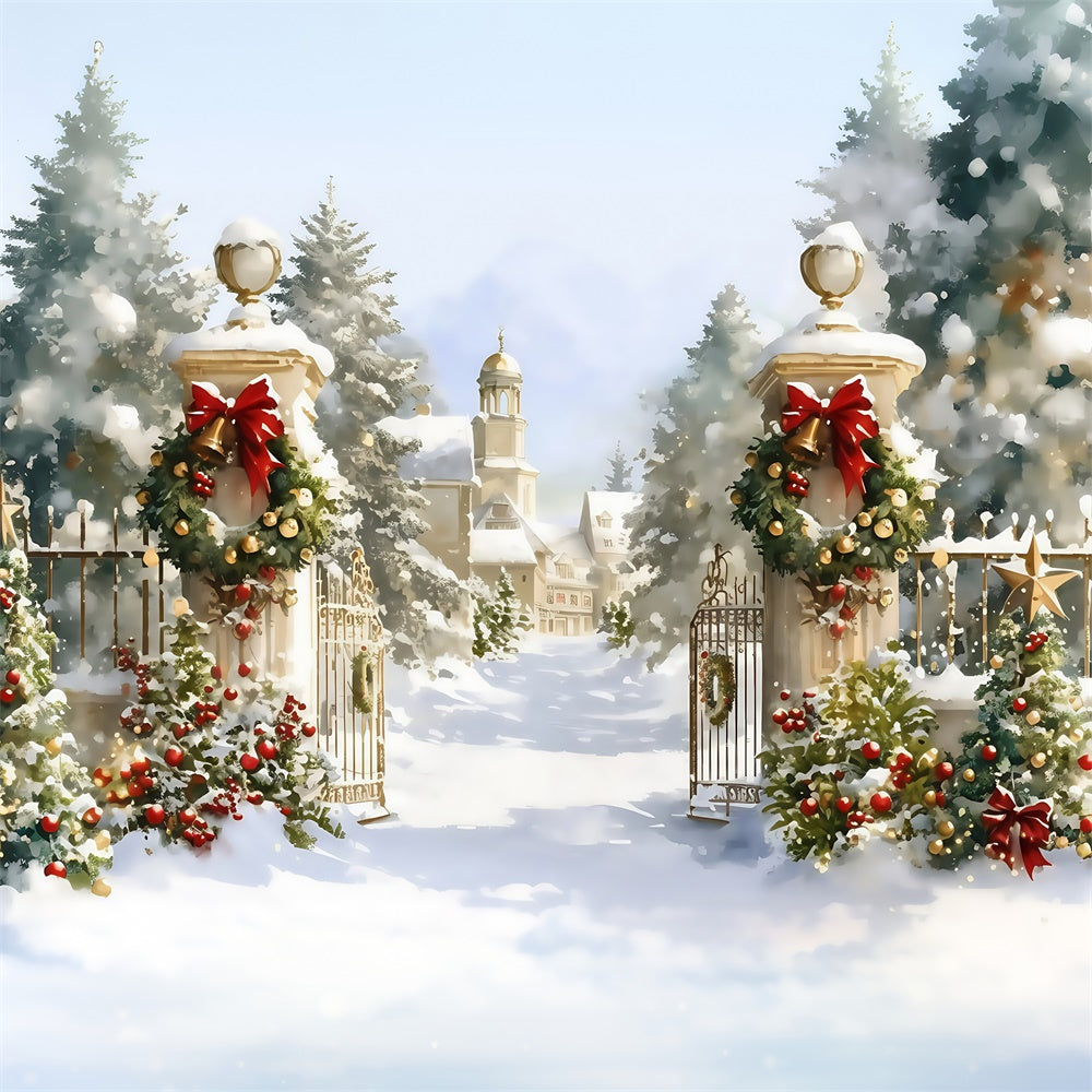 Christmas Photography Backdrops Holiday Manor Gate Backdrop MRR7-72