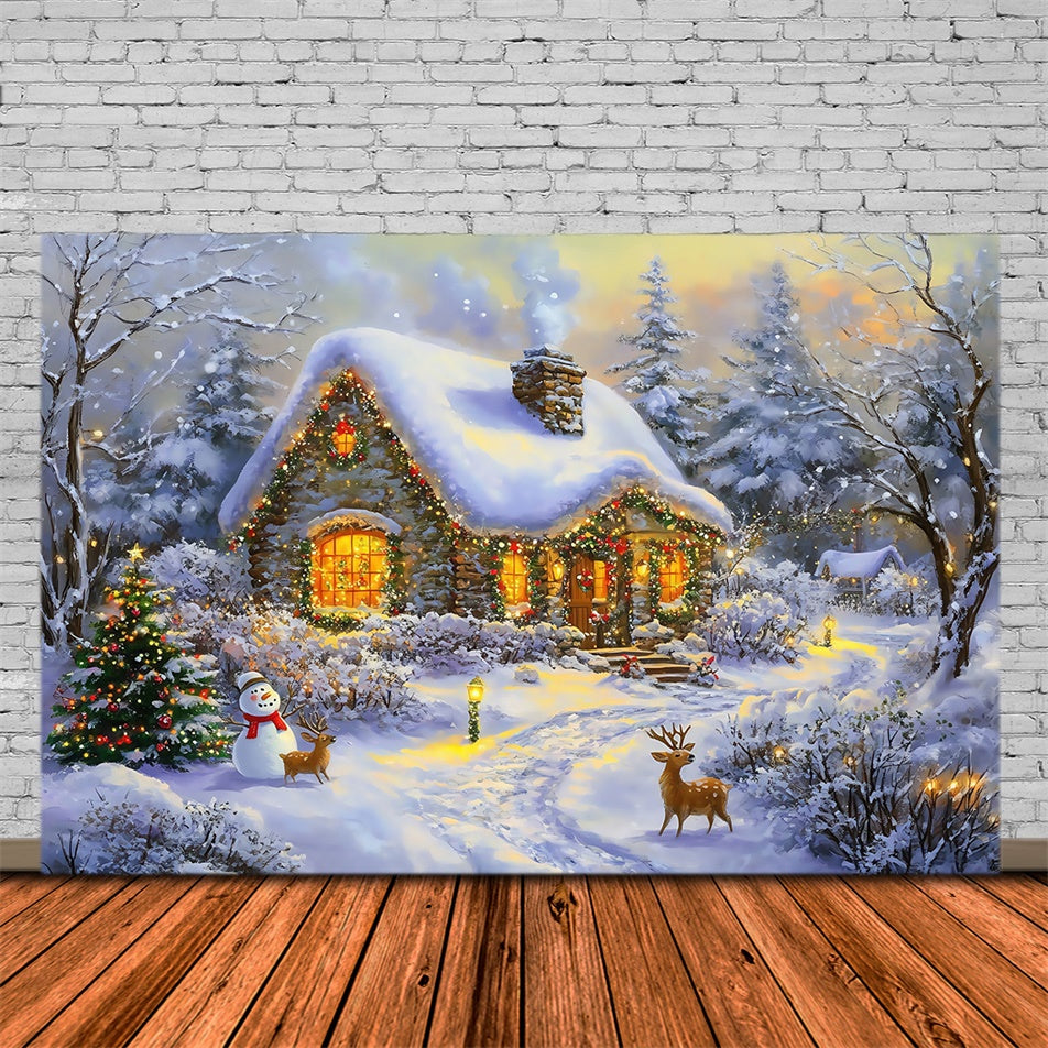 Christmas Backdrops Sale Snowman Forest Cottage Backdrop MRR7-73