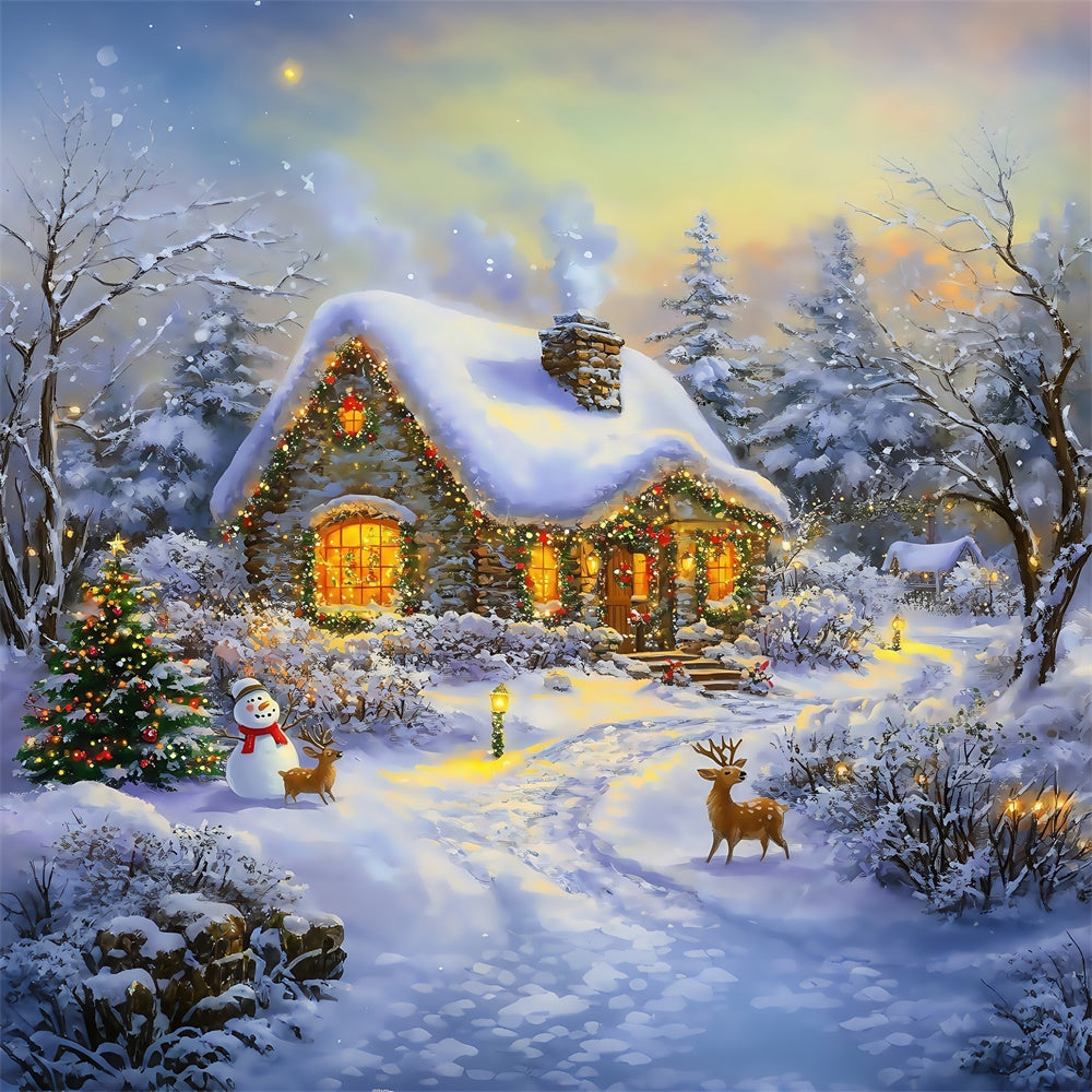 Christmas Backdrops Sale Snowman Forest Cottage Backdrop MRR7-73