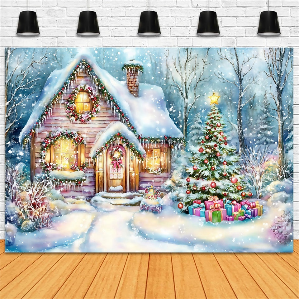 Christmas Backdrops Whimsical Winter Cottage Backdrop MRR7-75