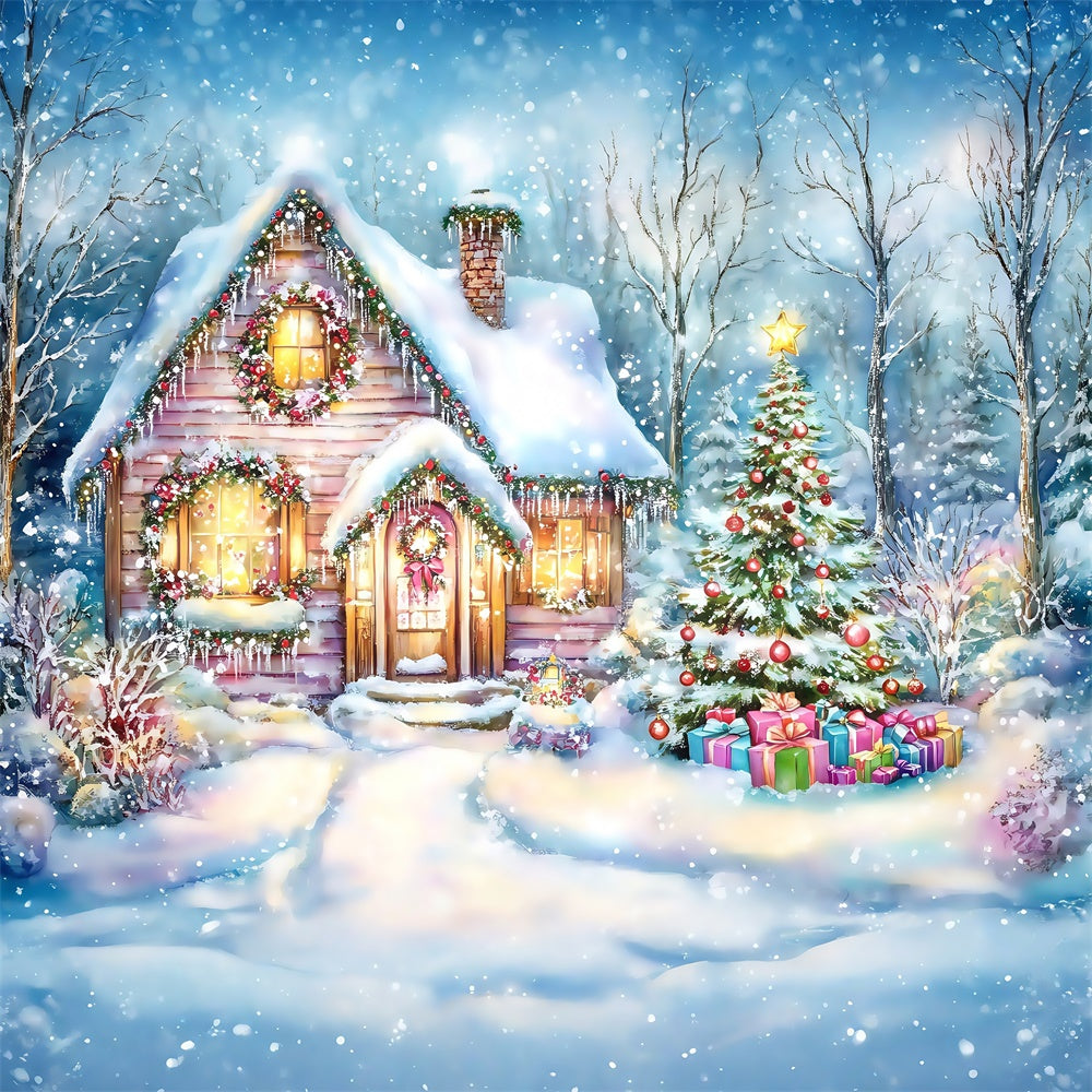 Christmas Backdrops Whimsical Winter Cottage Backdrop MRR7-75