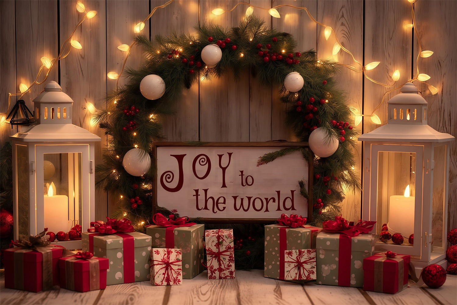 Xmas Backdrops Candle Light Pine Garland Backdrop MRR7-77