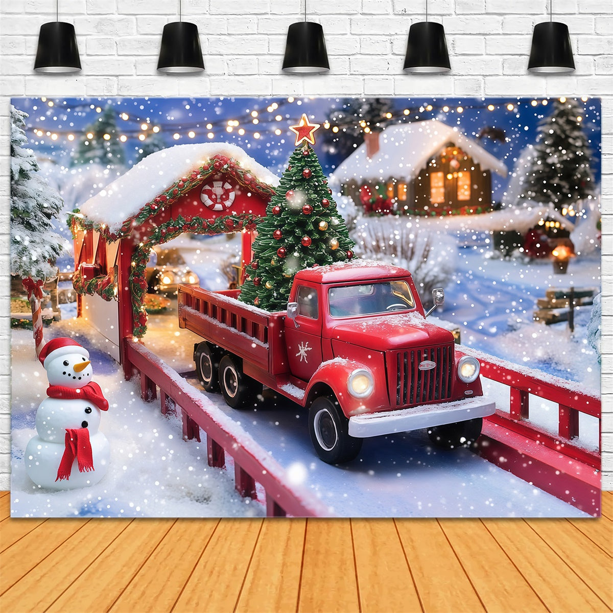 Christmas Photography Backdrops Snowman Truck Backdrop MRR7-79