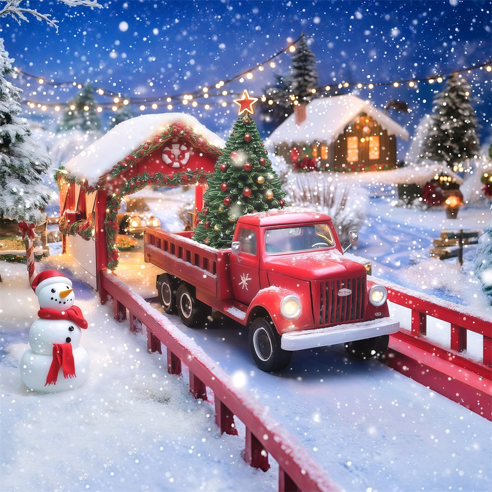 Christmas Photography Backdrops Snowman Truck Backdrop MRR7-79
