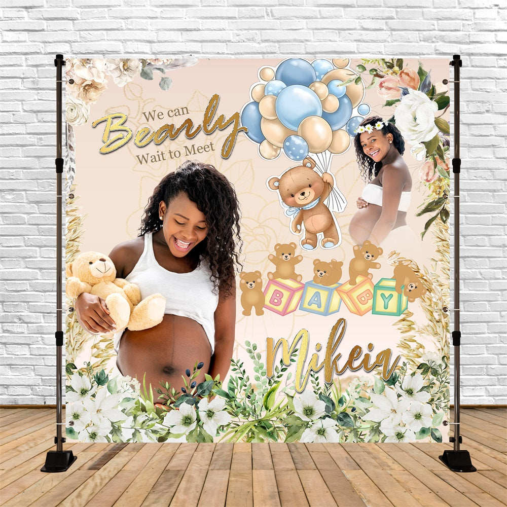 Backdrop For Baby Shower Floral Teddy Joy Customized Backdrop MRR7-9