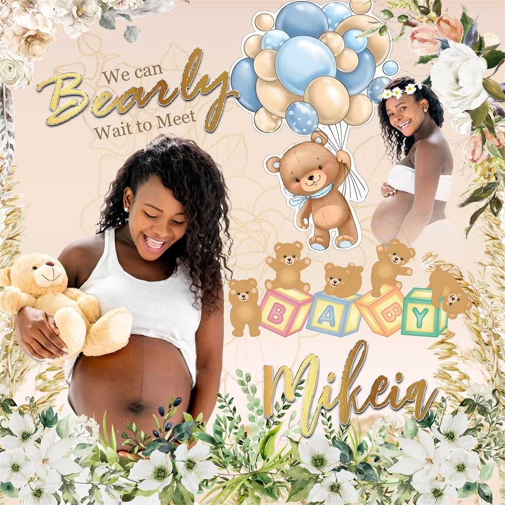 Backdrop For Baby Shower Floral Teddy Joy Customized Backdrop MRR7-9