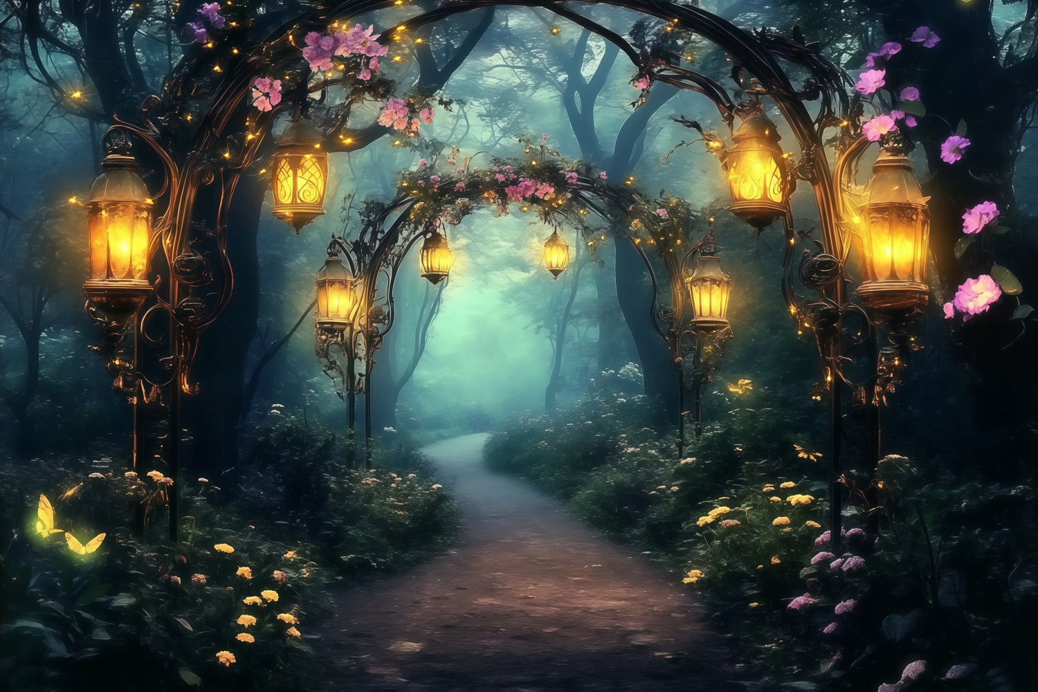 Enchanted Forest Backdrops Floral Arch Glow Backdrop MRR7-96