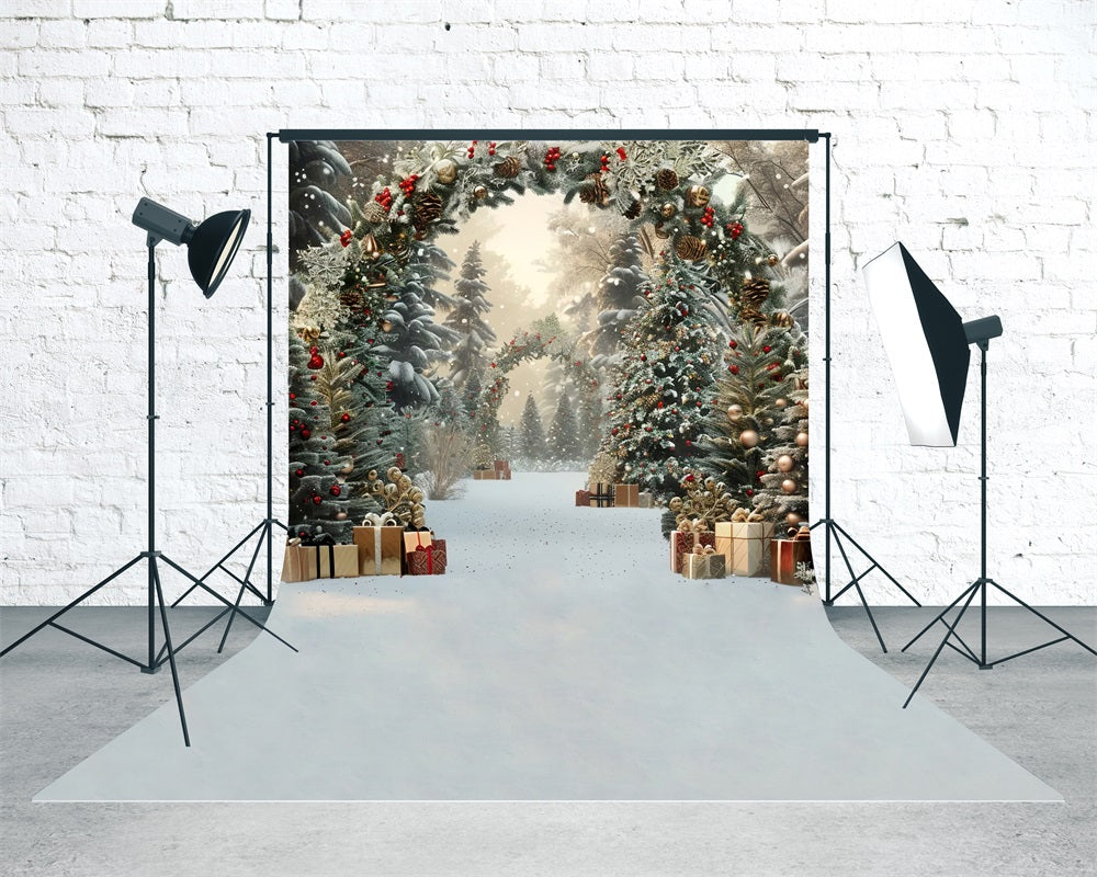 Christmas Tree Farm Backdrop Luxury Gold Gift Arch Christmas Backdrop MRR8-101