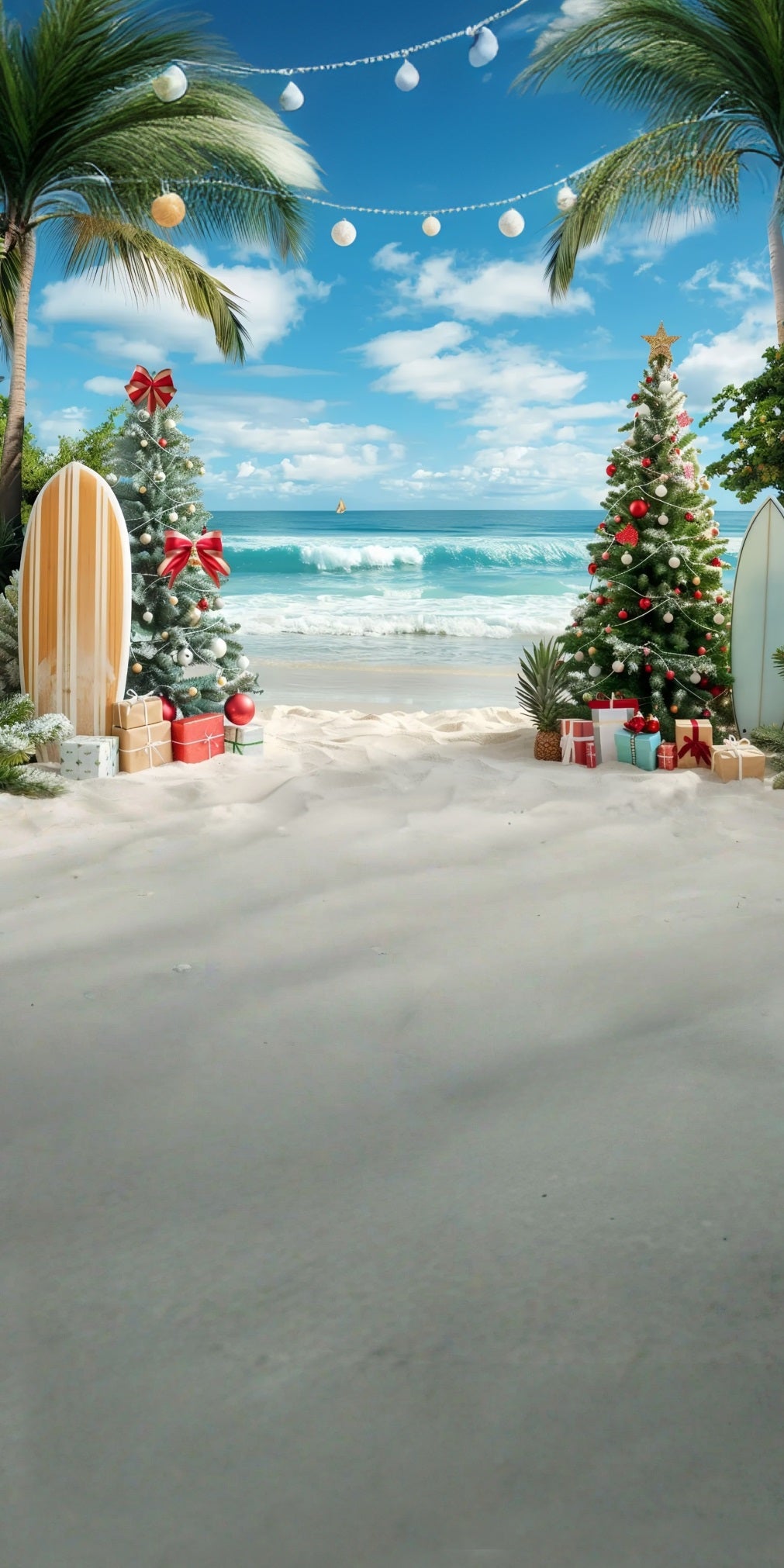 Holiday Backdrop Christmas Tree Beach Surfboards Christmas Backdrops MRR8-102