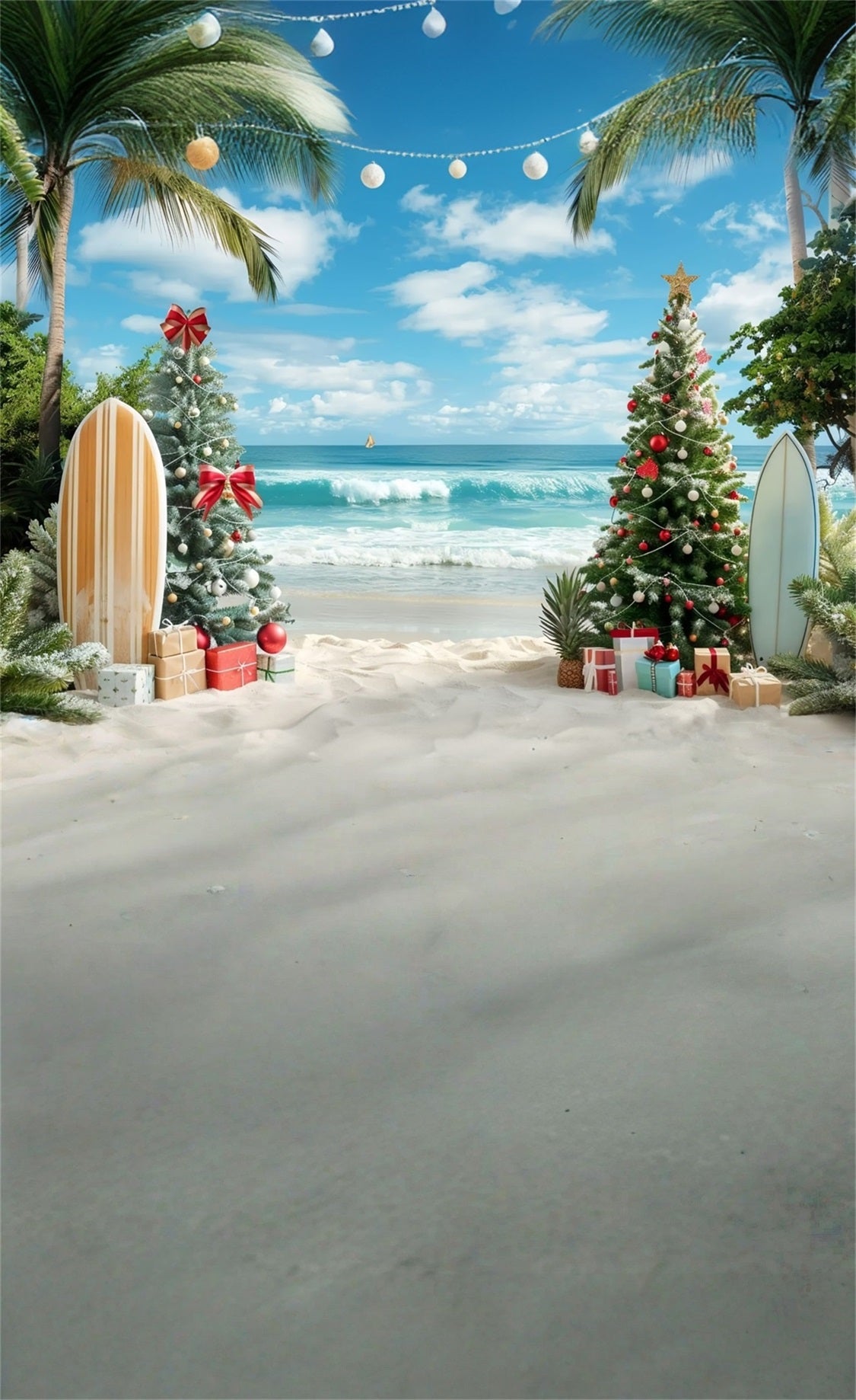 Holiday Backdrop Christmas Tree Beach Surfboards Christmas Backdrops MRR8-102
