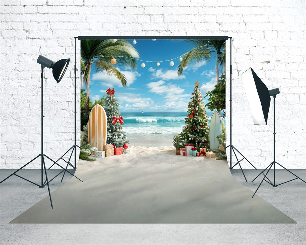Holiday Backdrop Christmas Tree Beach Surfboards Christmas Backdrops MRR8-102