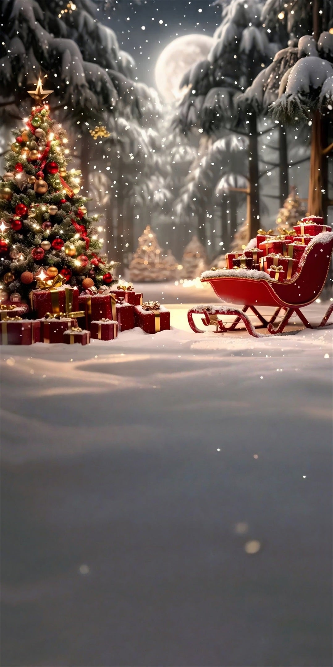 Christmas Tree Backdrop Red Gift Sleigh Christmas Eve Christmas Photo Backdrop MRR8-103