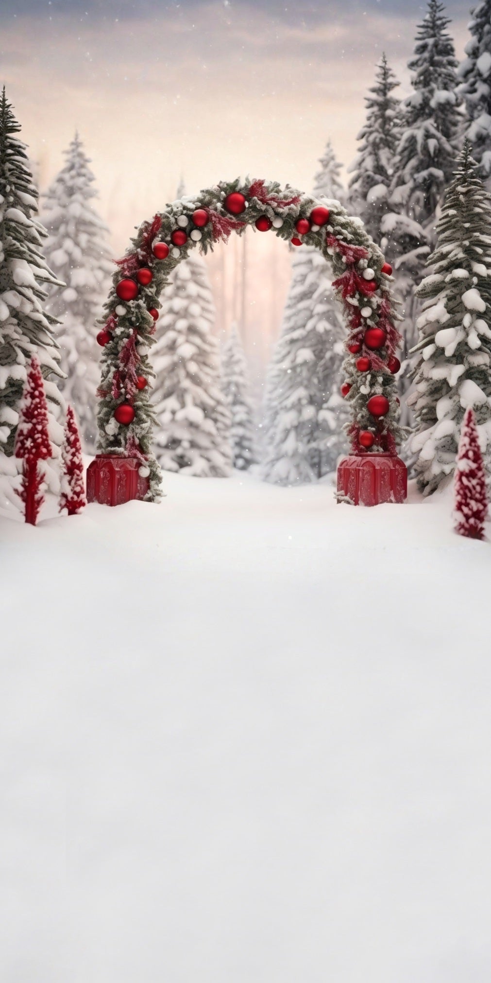 Christmas Tree Farm Backdrop Red Ball Arch Cedar Grove Christmas Backdrop for Photos MRR8-104