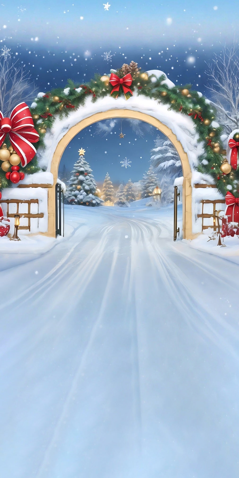 Holiday Backdrop Falling Snow Red Bow Arch Christmas Backdrops for Photography MRR8-105