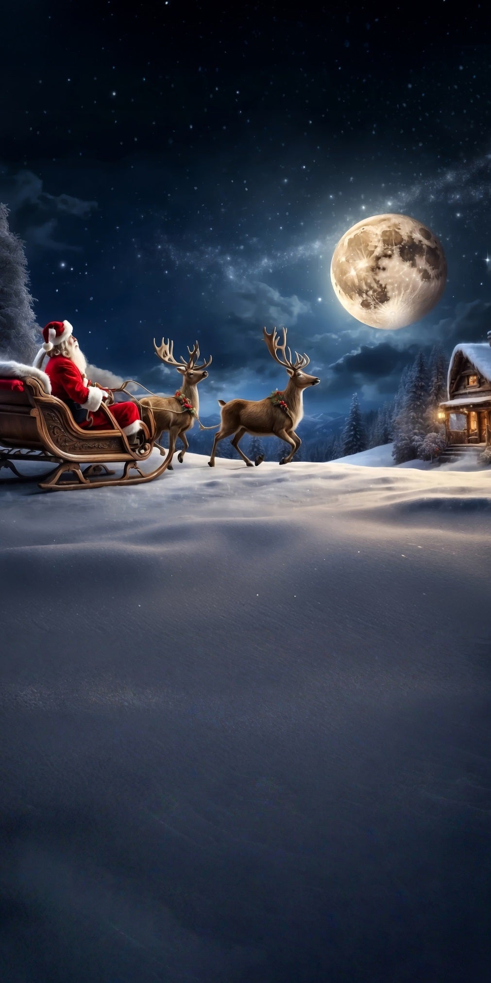 Christmas Village Backdrop Reindeer Sleigh Santa Claus Moonlit Night Christmas Photo Backdrops MRR8-106