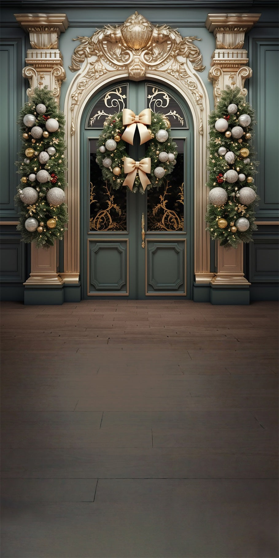 Backdrop Christmas Luxury Golden Gate Christmas Bow Wreath Christmas Backdrops Sale MRR8-107