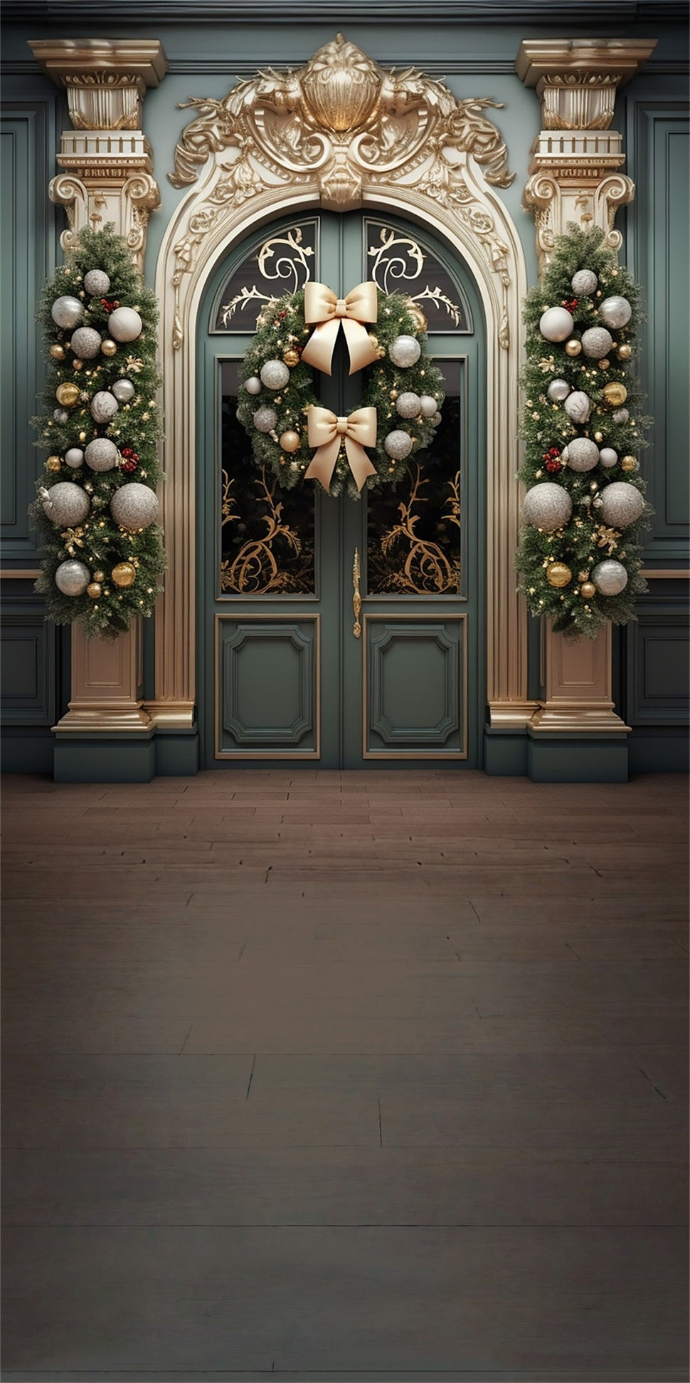 Backdrop Christmas Luxury Golden Gate Christmas Bow Wreath Christmas Backdrops Sale MRR8-107