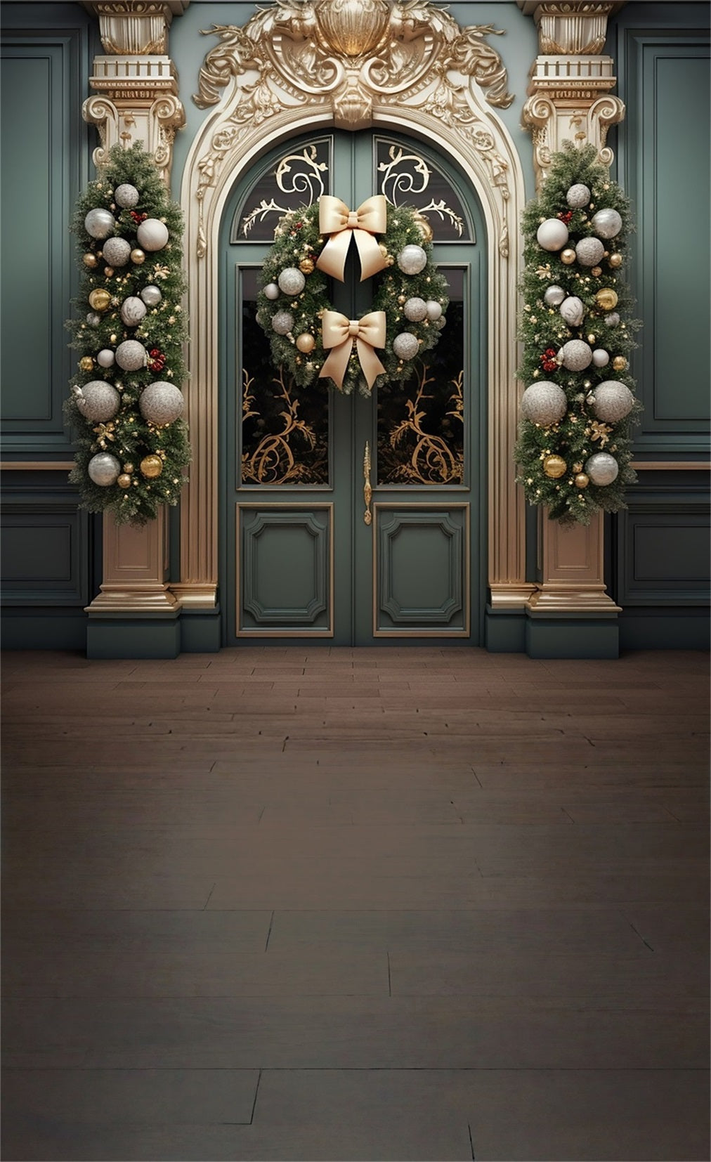 Backdrop Christmas Luxury Golden Gate Christmas Bow Wreath Christmas Backdrops Sale MRR8-107