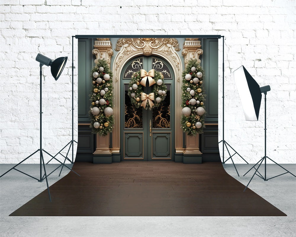 Backdrop Christmas Luxury Golden Gate Christmas Bow Wreath Christmas Backdrops Sale MRR8-107