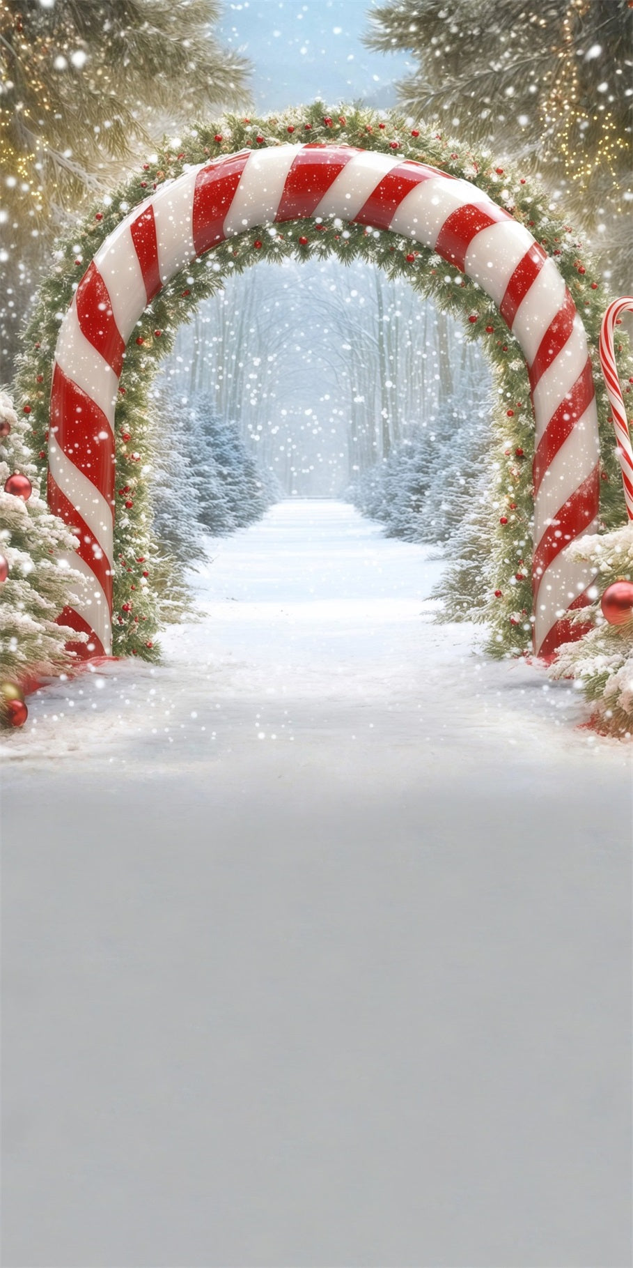 Holiday Backdrop Falling Snow Forest Candy Arch Professional Christmas Backdrops MRR8-108