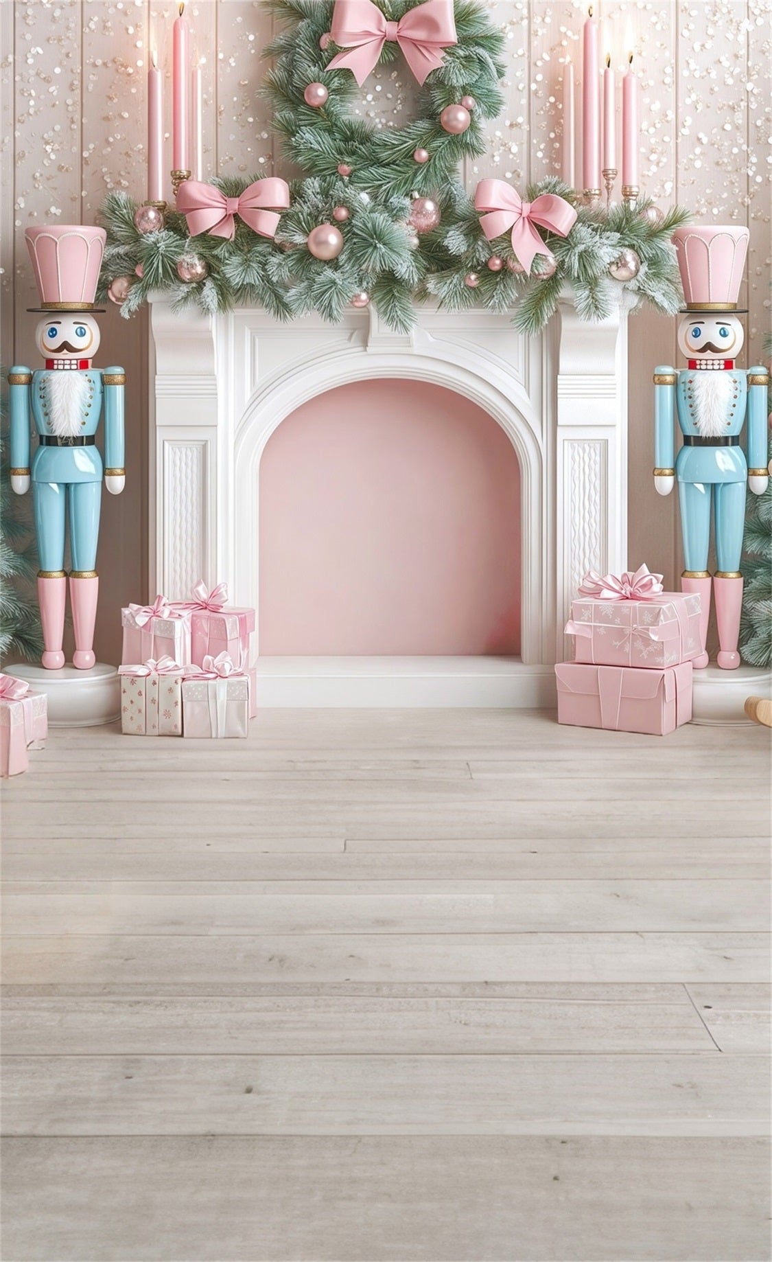 Christmas Fireplace Backdrop Blue and Pink Nutcracker Fireplace Backdrop Christmas MRR8-109