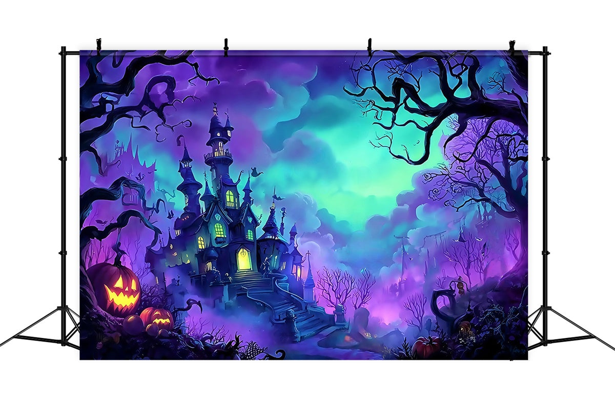 Spooky Halloween Backdrop Misty Forest Castle Pumpkin Backdrop MRR8-11