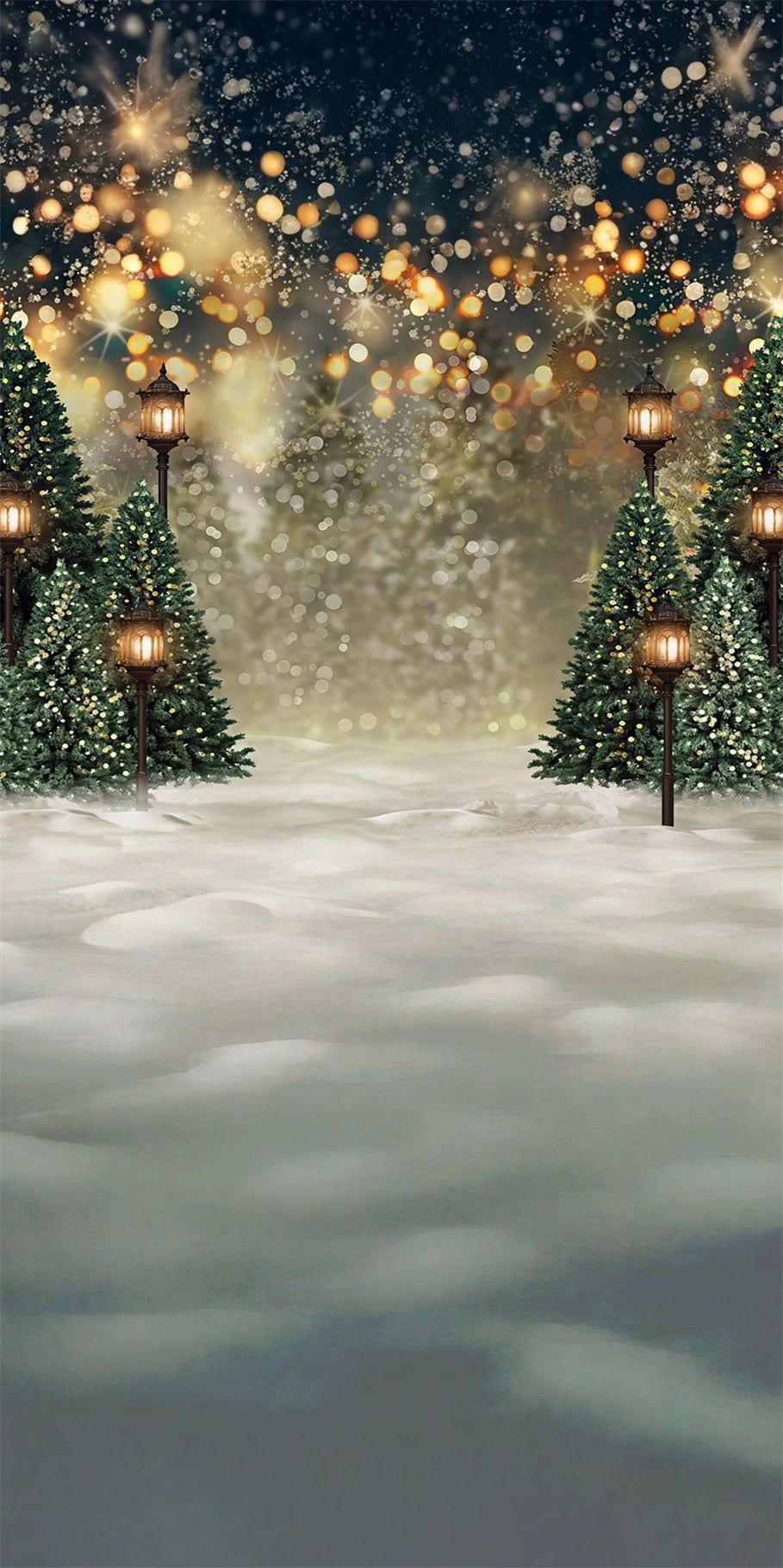 Christmas Tree Farm Backdrop Fantasy Glow Bokeh Warm Streetlight Christmas Photography Backdrops MRR8-111