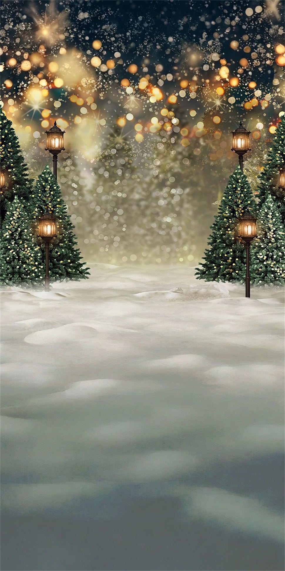 Christmas Tree Farm Backdrop Fantasy Glow Bokeh Warm Streetlight Christmas Photography Backdrops MRR8-111