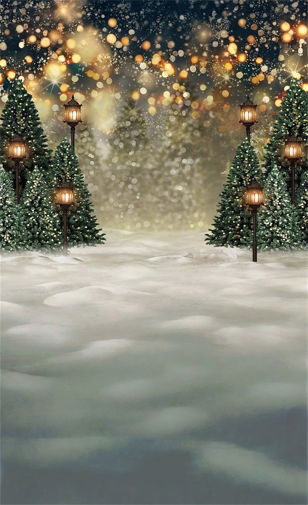Christmas Tree Farm Backdrop Fantasy Glow Bokeh Warm Streetlight Christmas Photography Backdrops MRR8-111