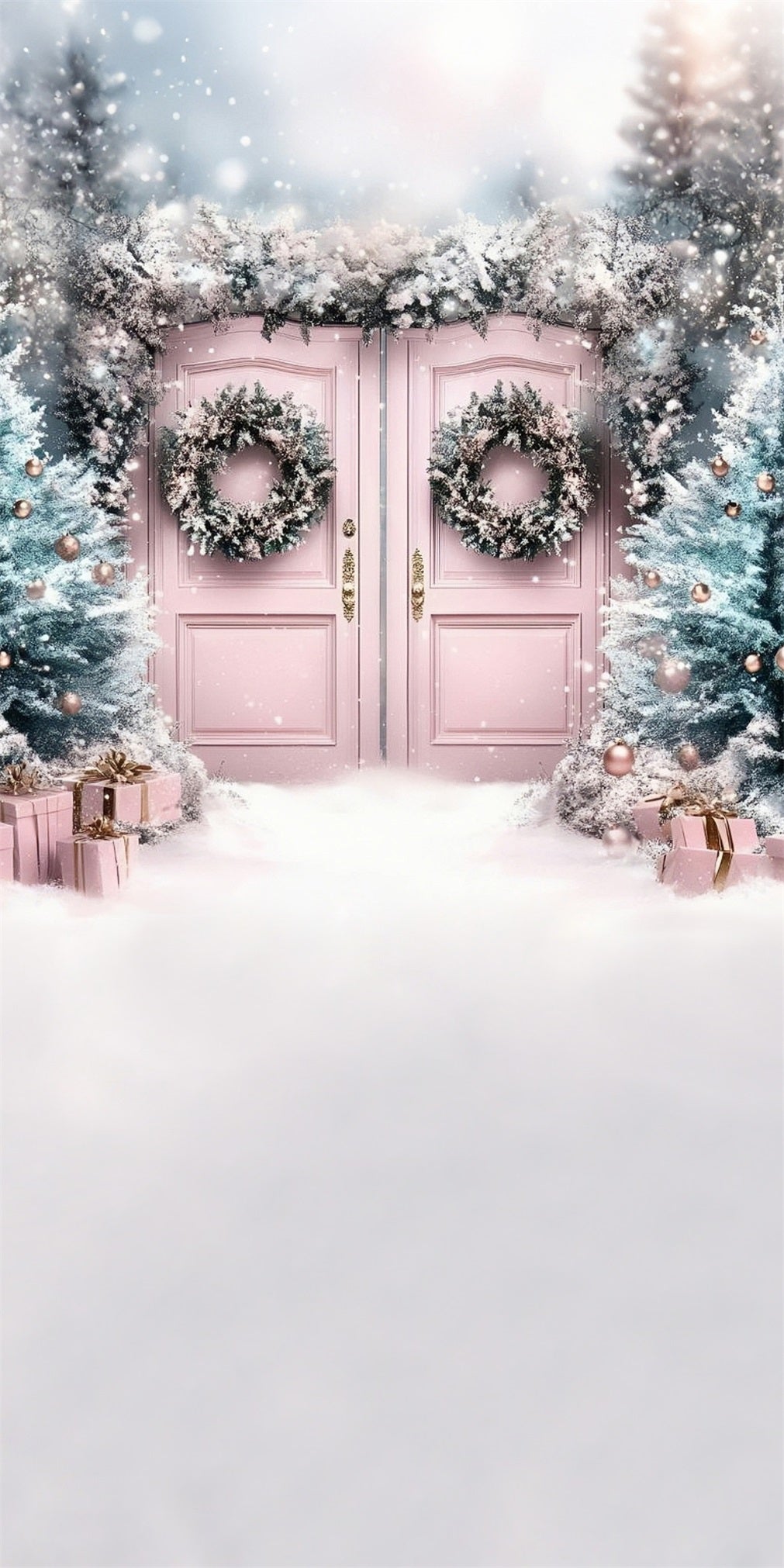 Pink Christmas Backdrop Dreamy Pale Pink Christmas Wreath Gate Christmas Backdrops for Photos MRR8-113