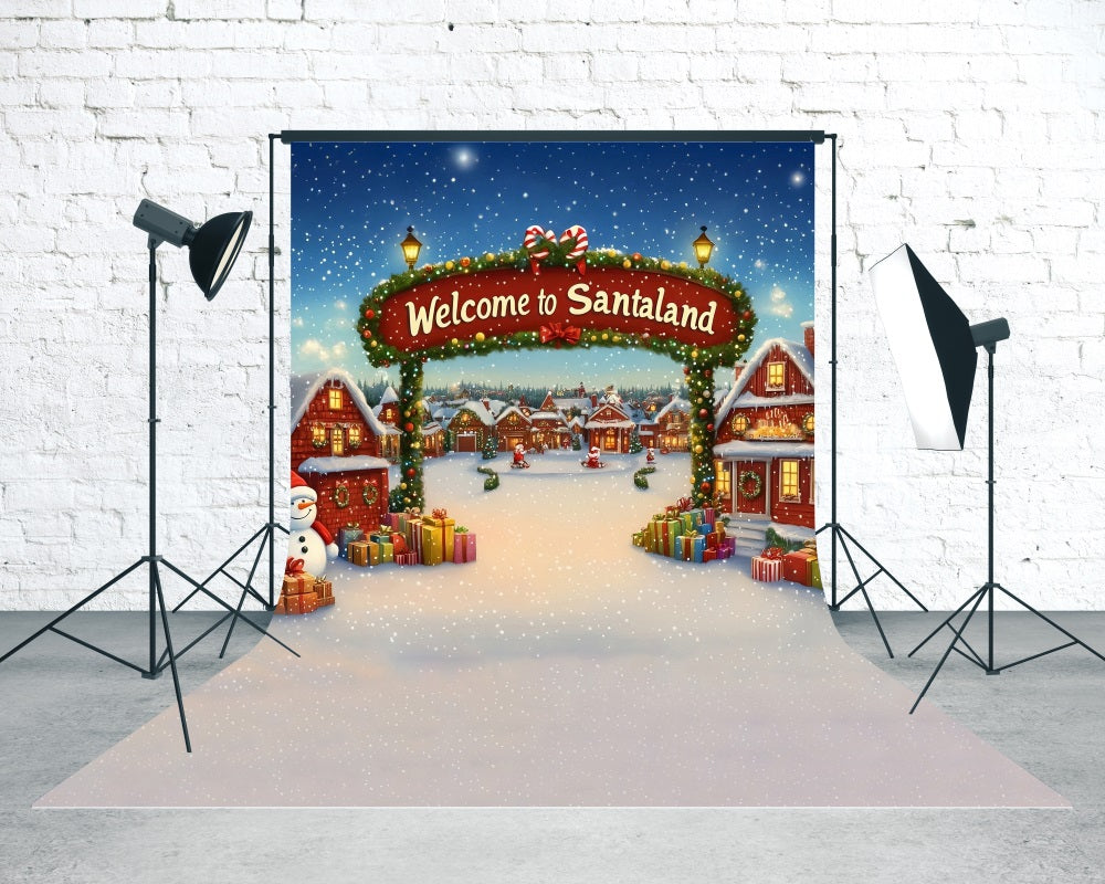 Christmas Village Backdrop Town Gate Welcome to Santaland High Resolution Christmas Backdrop MRR8-114