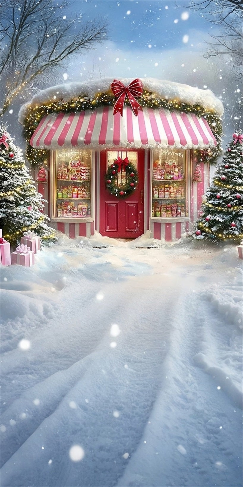Holiday Backdrop Snowy Christmas Dessert Shop Christmas Backdrop Photography MRR8-115