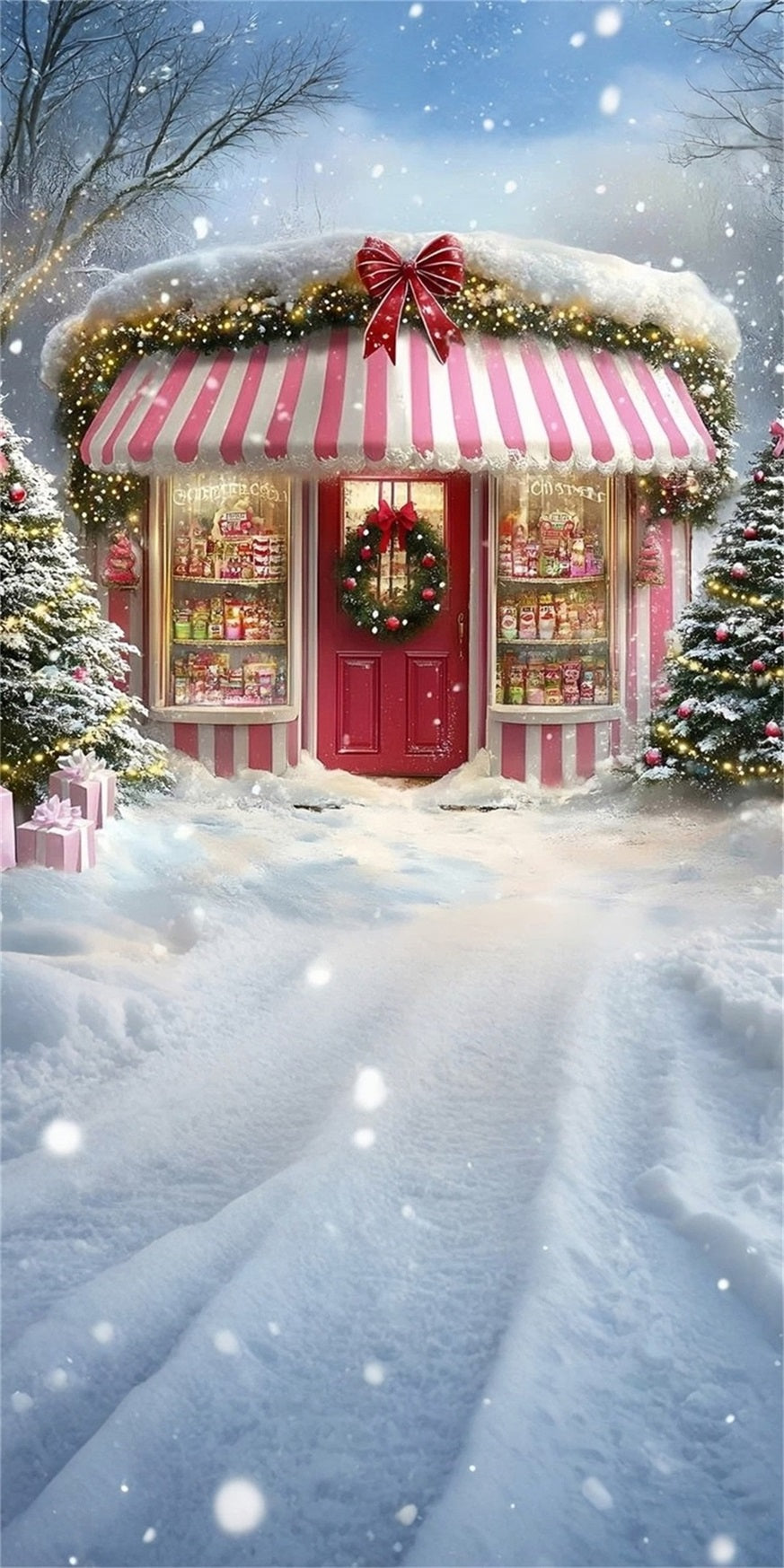Holiday Backdrop Snowy Christmas Dessert Shop Christmas Backdrop Photography MRR8-115