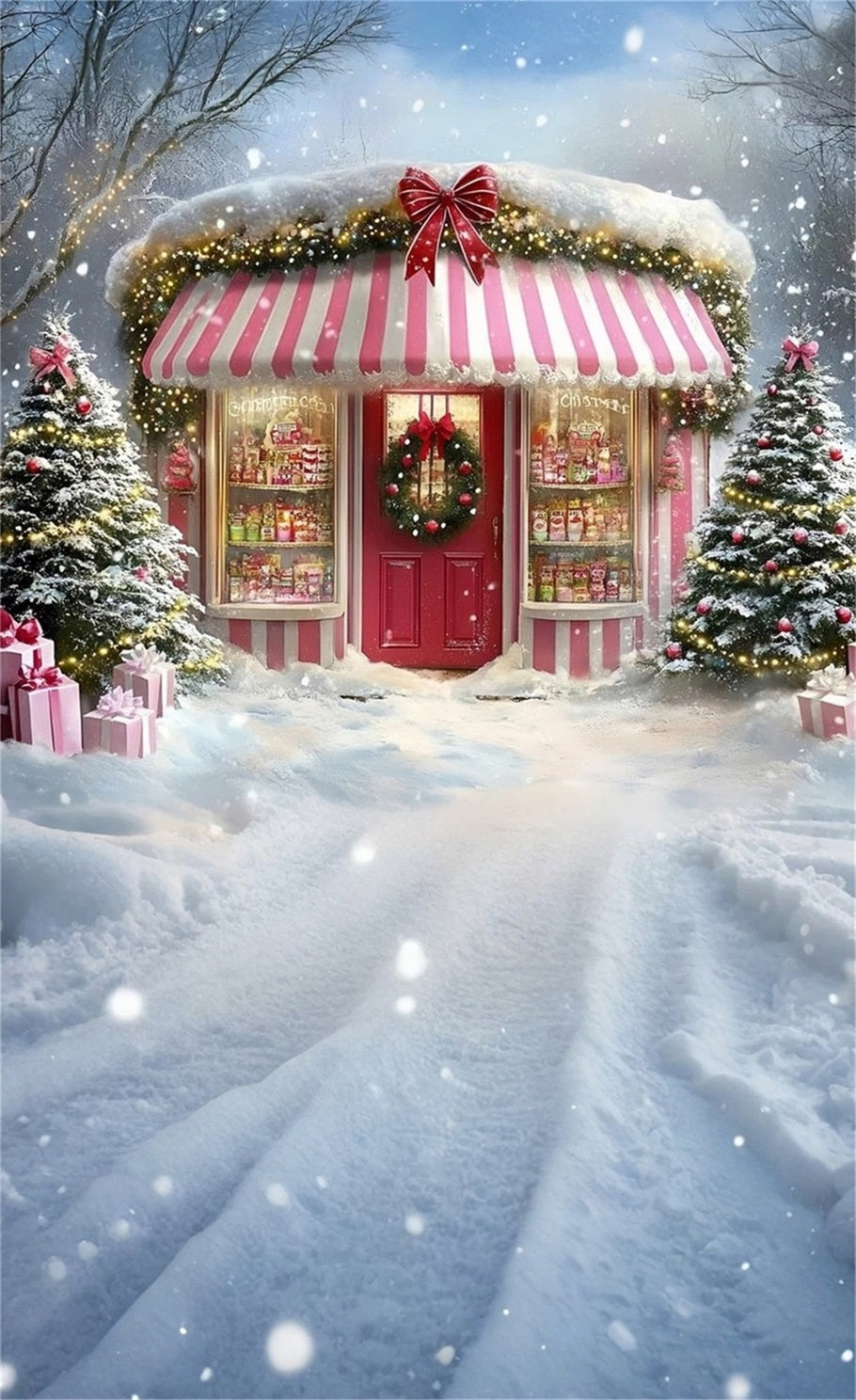 Holiday Backdrop Snowy Christmas Dessert Shop Christmas Backdrop Photography MRR8-115