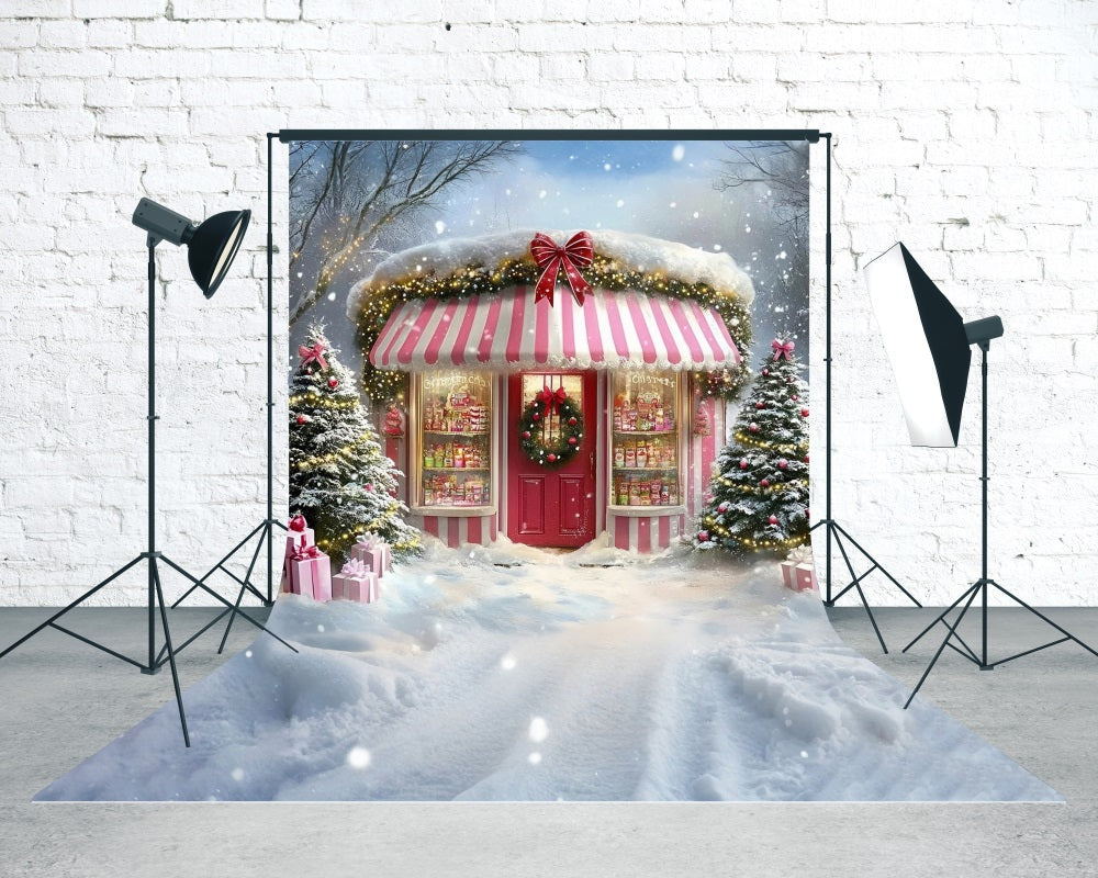 Holiday Backdrop Snowy Christmas Dessert Shop Christmas Backdrop Photography MRR8-115