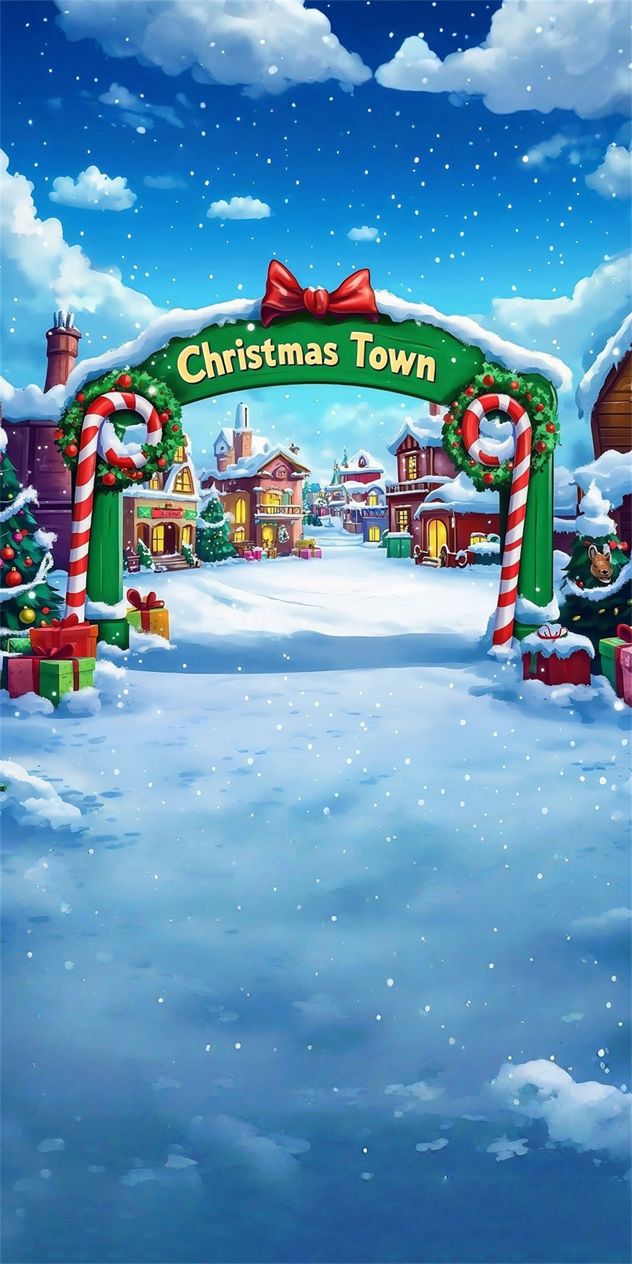 Christmas Village Backdrop Christmas Town Entrance Candy Gate Christmas Photo Backdrop MRR8-118