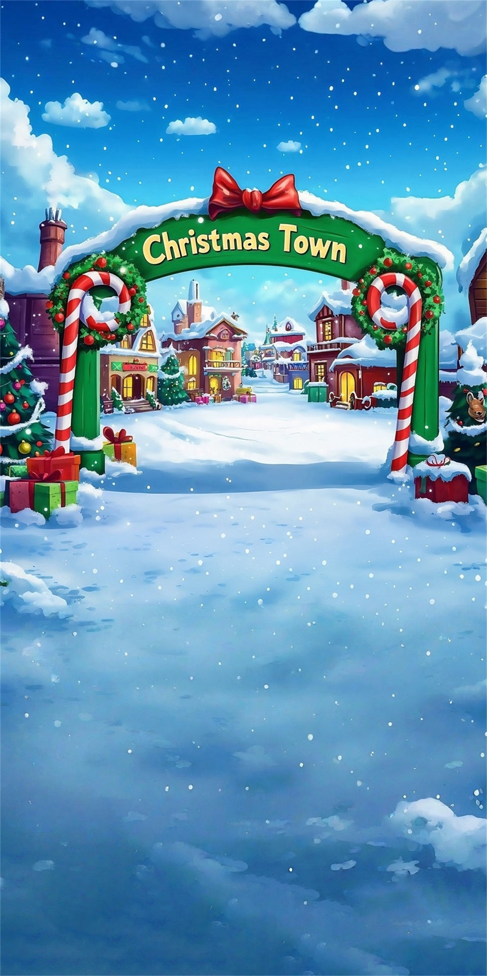 Christmas Village Backdrop Christmas Town Entrance Candy Gate Christmas Photo Backdrop MRR8-118