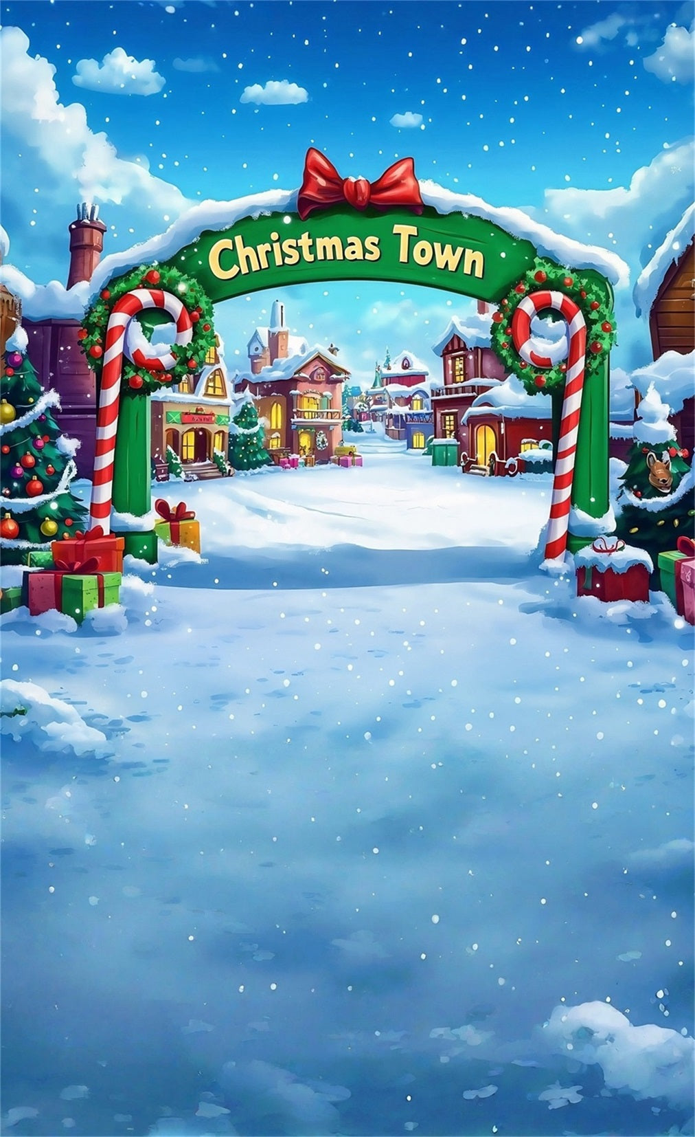 Christmas Village Backdrop Christmas Town Entrance Candy Gate Christmas Photo Backdrop MRR8-118