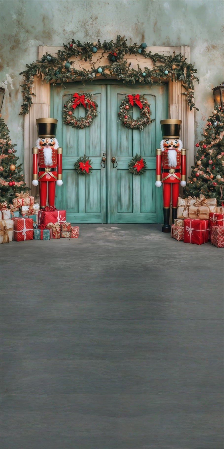 Holiday Backdrop Nutcracker Christmas Blue Wooden Door Christmas Backdrops for Photography MRR8-120