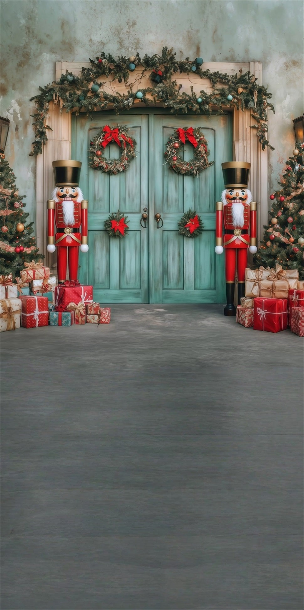 Holiday Backdrop Nutcracker Christmas Blue Wooden Door Christmas Backdrops for Photography MRR8-120