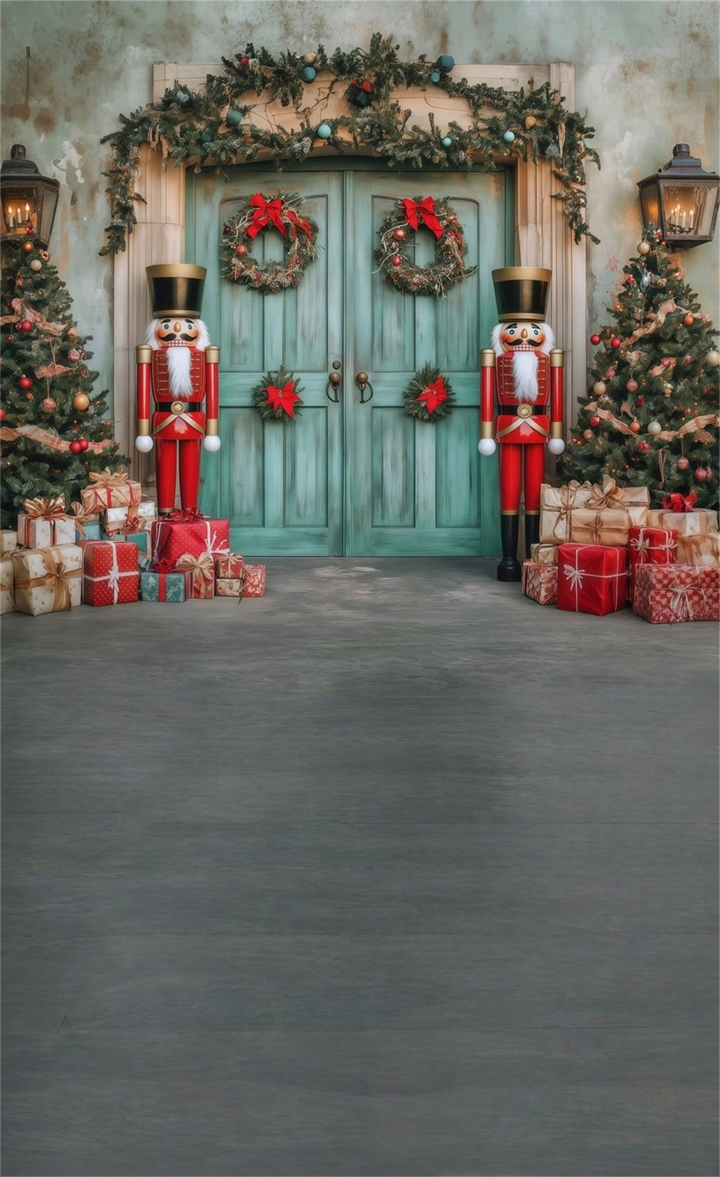 Holiday Backdrop Nutcracker Christmas Blue Wooden Door Christmas Backdrops for Photography MRR8-120