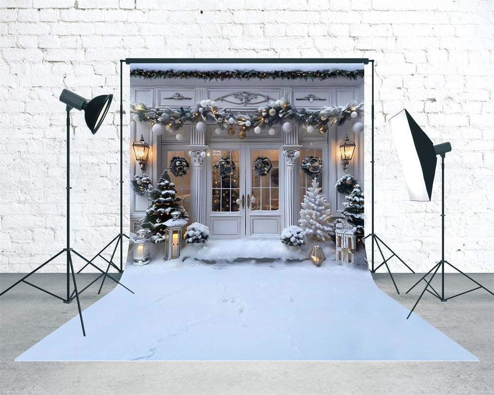 White Christmas Backdrop Vintage Warm Light Christmas Gate Christmas Backdrops Sale MRR8-122
