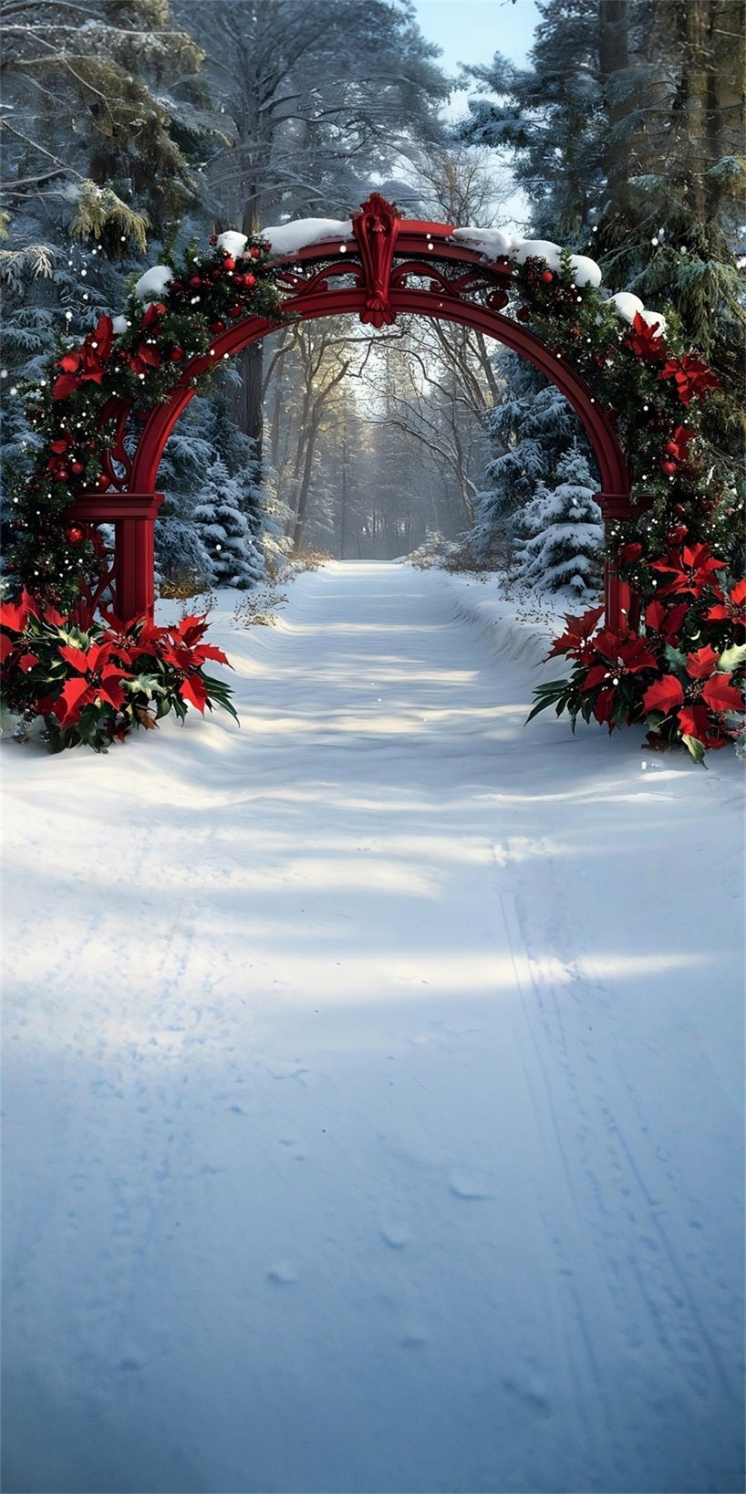 Christmas Tree Farm Backdrop Crimson Christmas Arch Cedar Grove Trail Professional Christmas Backdrops MRR8-123