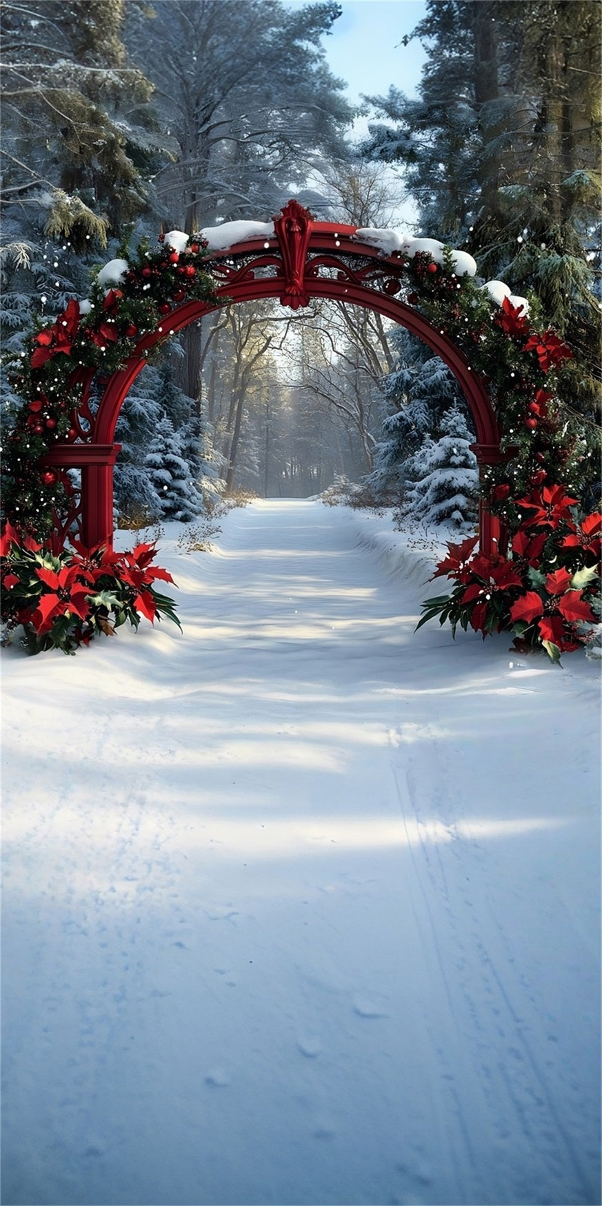 Christmas Tree Farm Backdrop Crimson Christmas Arch Cedar Grove Trail Professional Christmas Backdrops MRR8-123