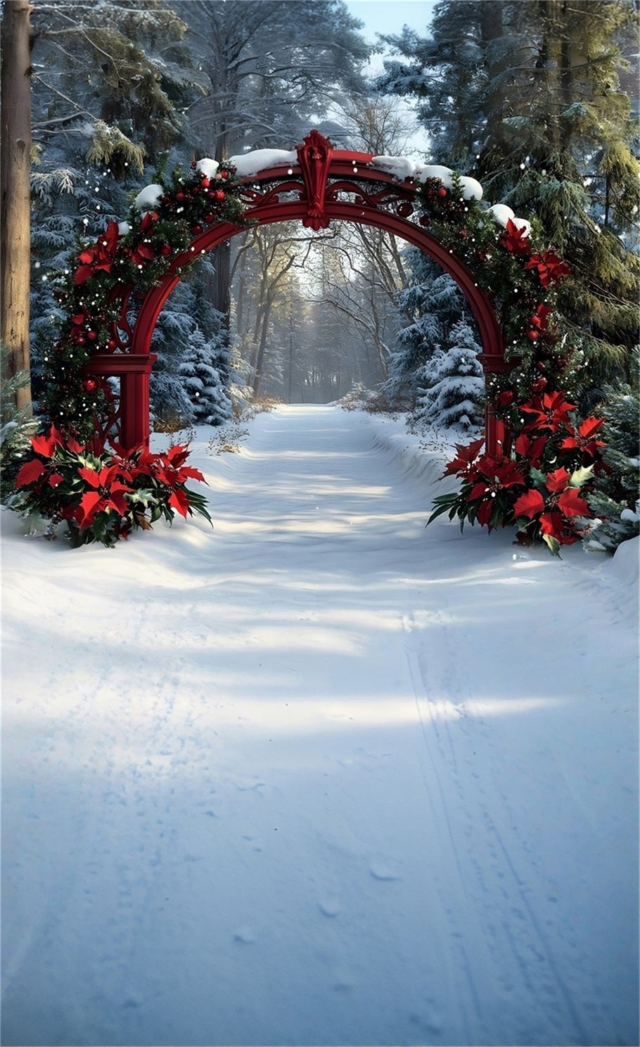 Christmas Tree Farm Backdrop Crimson Christmas Arch Cedar Grove Trail Professional Christmas Backdrops MRR8-123