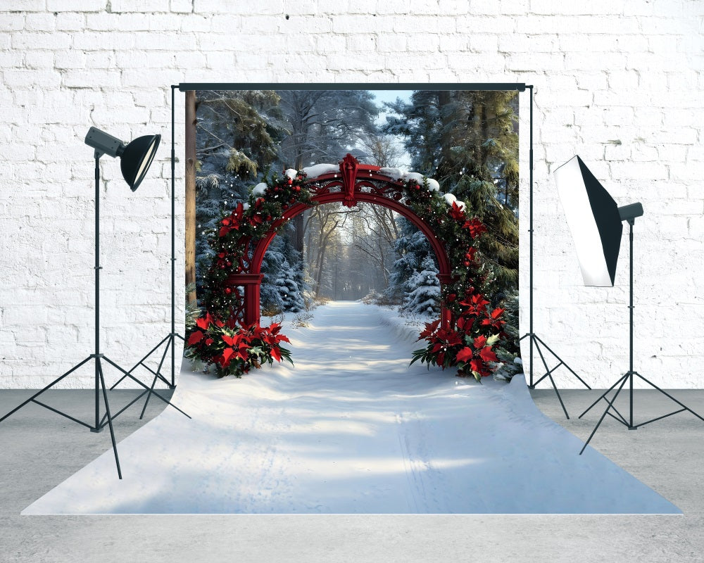 Christmas Tree Farm Backdrop Crimson Christmas Arch Cedar Grove Trail Professional Christmas Backdrops MRR8-123